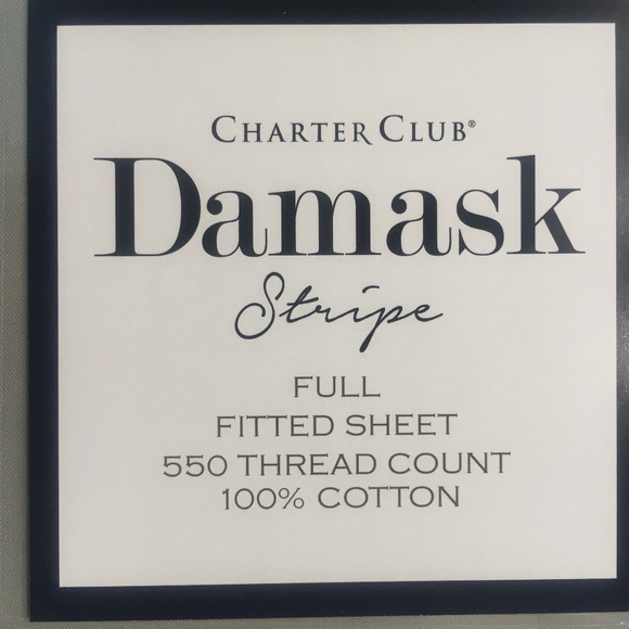 new SMOKE GRAY Charter Club Damask 550 TC 100% Cotton Stripe Full Fitted Sheet - Picture 1 of 11